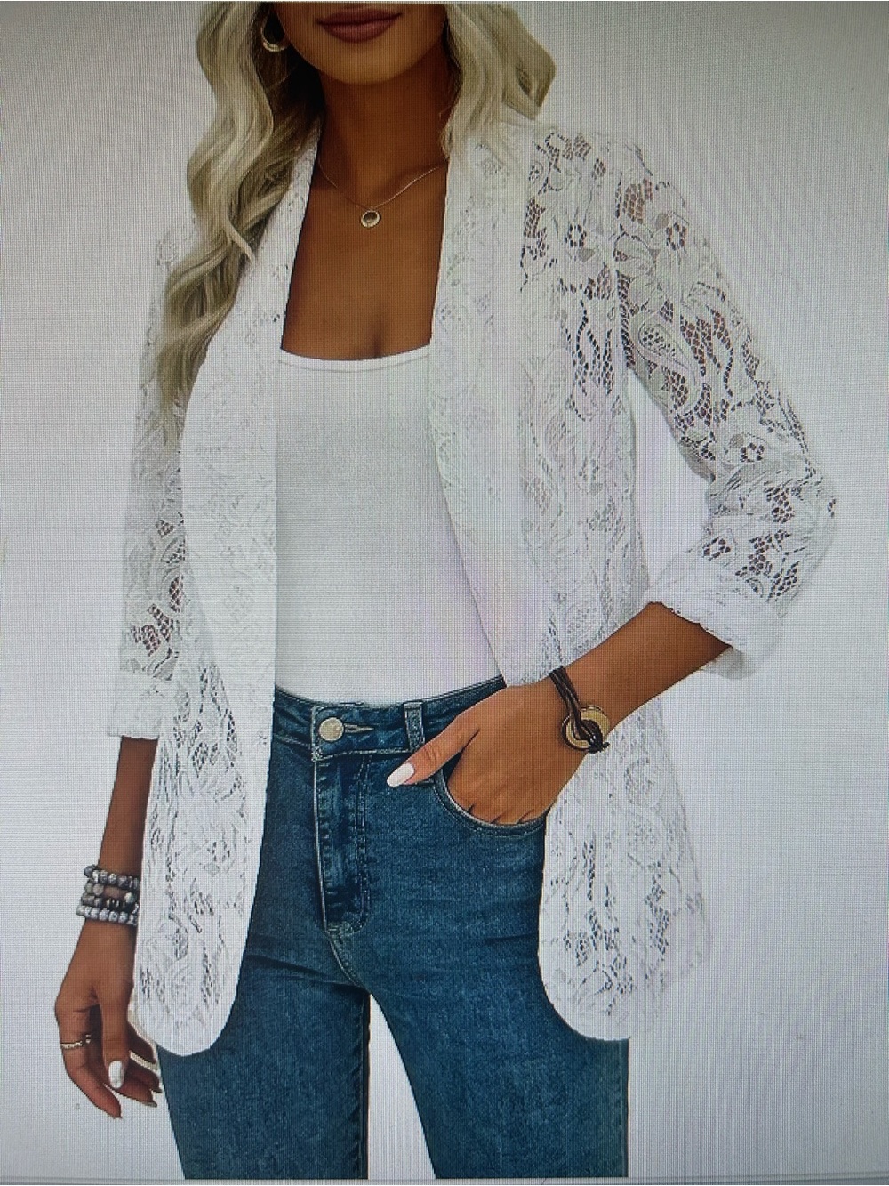 White Lace Open Front Long Sleeved Cardigan/Jacket.